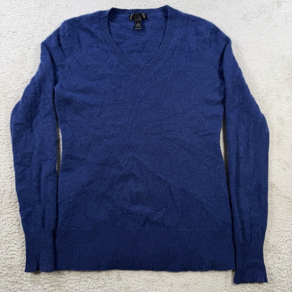 Aqua Cashmere Sweater Womens Small Navy 100% V-Neck Soft Pullover Lightweight